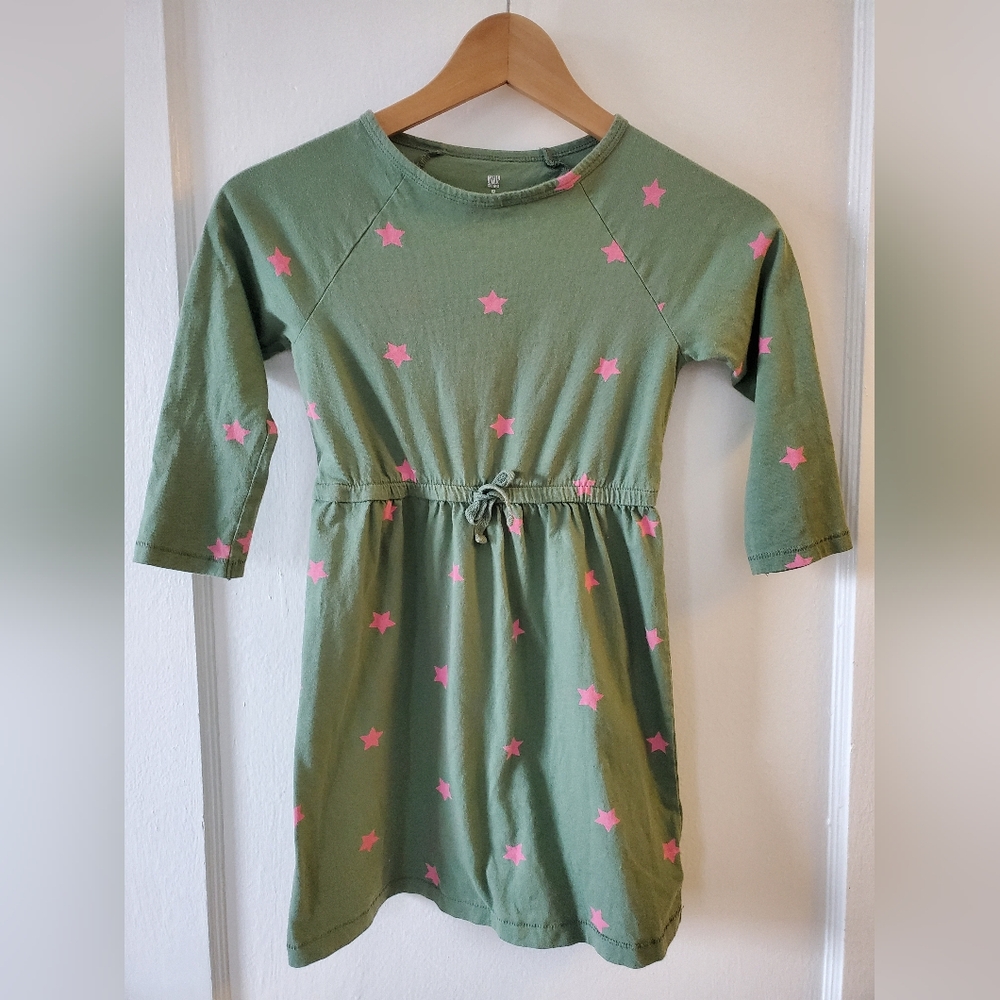GAP Kids 3/4 Sleeve Army Green Cotton Dress With Pink Stars Size M(8)